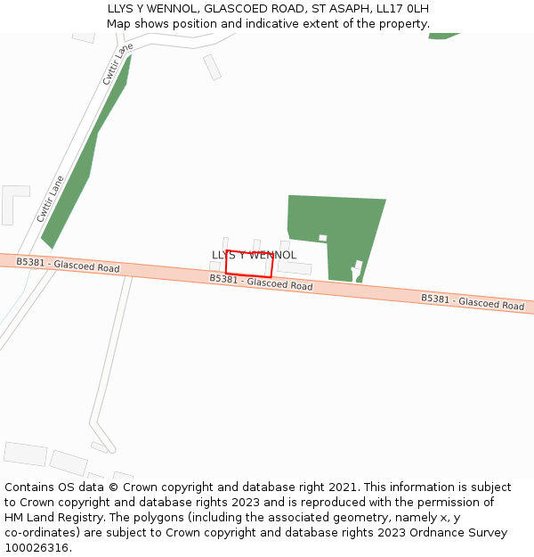 LLYS Y WENNOL, GLASCOED ROAD, ST ASAPH, LL17 0LH: Location map and indicative extent of plot