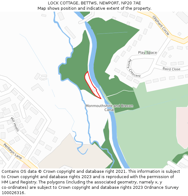 LOCK COTTAGE, BETTWS, NEWPORT, NP20 7AE: Location map and indicative extent of plot