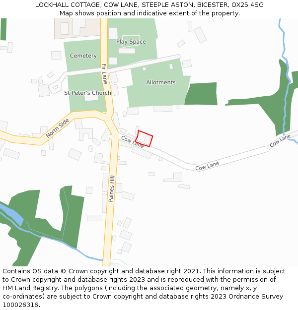 LOCKHALL COTTAGE, COW LANE, STEEPLE ASTON, BICESTER, OX25 4SG: Location map and indicative extent of plot