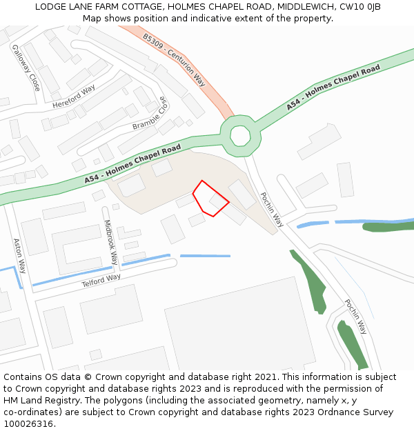 LODGE LANE FARM COTTAGE, HOLMES CHAPEL ROAD, MIDDLEWICH, CW10 0JB: Location map and indicative extent of plot