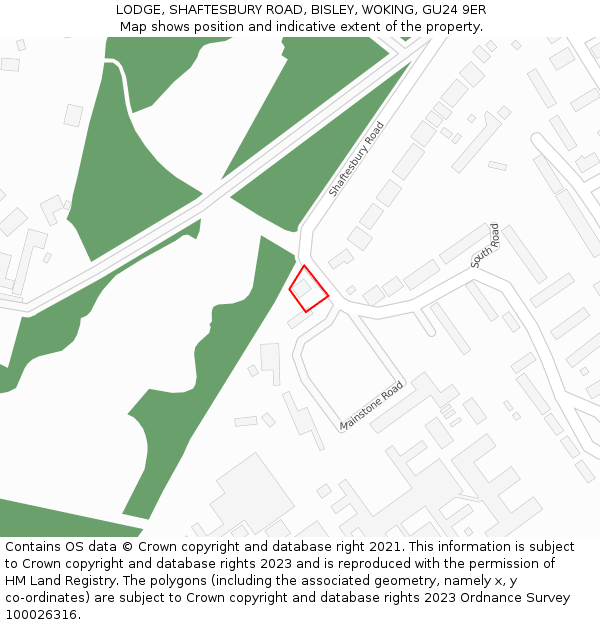 LODGE, SHAFTESBURY ROAD, BISLEY, WOKING, GU24 9ER: Location map and indicative extent of plot