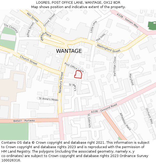 LOGRES, POST OFFICE LANE, WANTAGE, OX12 8DR: Location map and indicative extent of plot