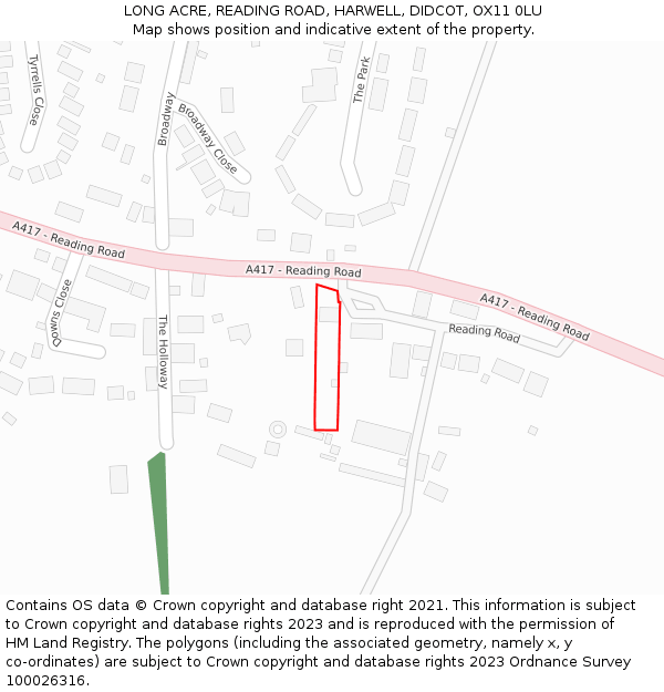 LONG ACRE, READING ROAD, HARWELL, DIDCOT, OX11 0LU: Location map and indicative extent of plot