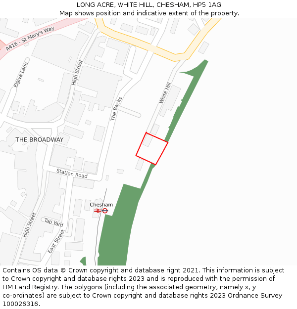 LONG ACRE, WHITE HILL, CHESHAM, HP5 1AG: Location map and indicative extent of plot