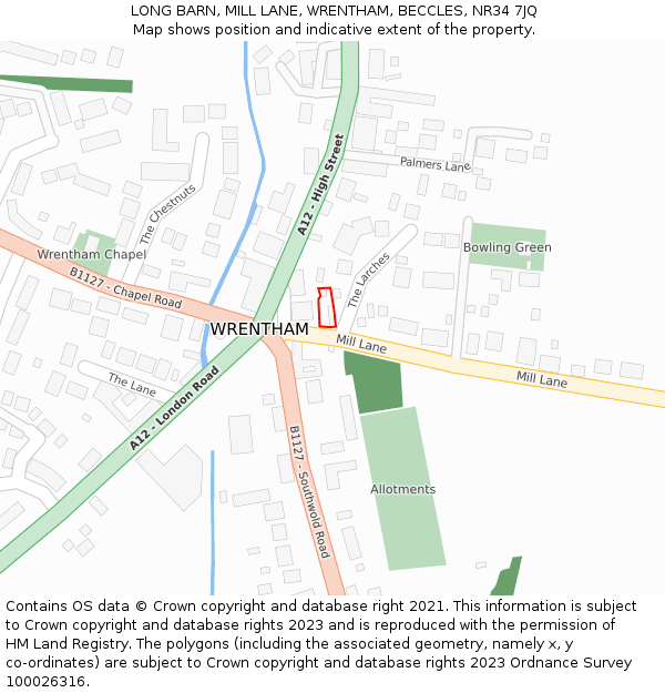 LONG BARN, MILL LANE, WRENTHAM, BECCLES, NR34 7JQ: Location map and indicative extent of plot