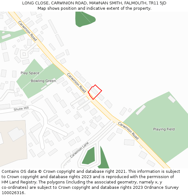 LONG CLOSE, CARWINION ROAD, MAWNAN SMITH, FALMOUTH, TR11 5JD: Location map and indicative extent of plot