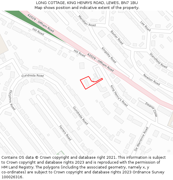 LONG COTTAGE, KING HENRYS ROAD, LEWES, BN7 1BU: Location map and indicative extent of plot