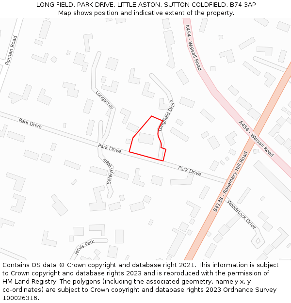 LONG FIELD, PARK DRIVE, LITTLE ASTON, SUTTON COLDFIELD, B74 3AP: Location map and indicative extent of plot