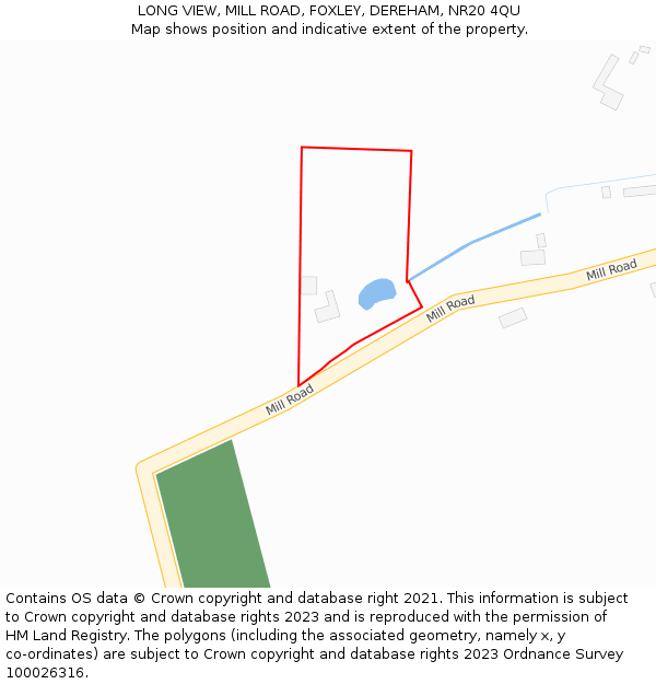 LONG VIEW, MILL ROAD, FOXLEY, DEREHAM, NR20 4QU: Location map and indicative extent of plot