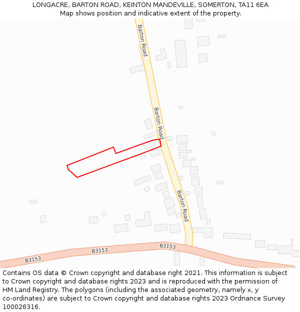 LONGACRE, BARTON ROAD, KEINTON MANDEVILLE, SOMERTON, TA11 6EA: Location map and indicative extent of plot