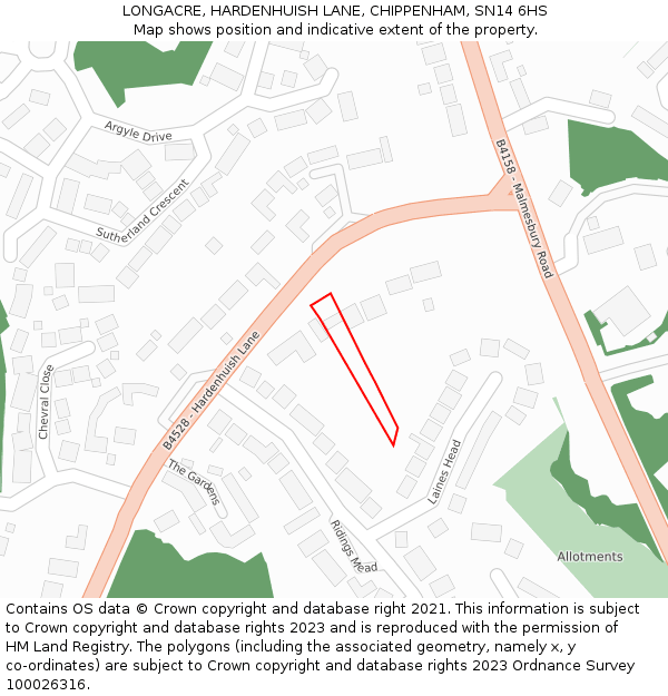 LONGACRE, HARDENHUISH LANE, CHIPPENHAM, SN14 6HS: Location map and indicative extent of plot