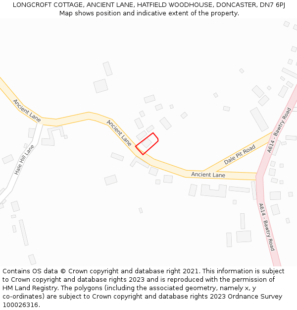 LONGCROFT COTTAGE, ANCIENT LANE, HATFIELD WOODHOUSE, DONCASTER, DN7 6PJ: Location map and indicative extent of plot