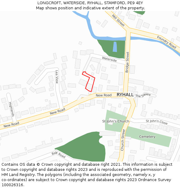 LONGCROFT, WATERSIDE, RYHALL, STAMFORD, PE9 4EY: Location map and indicative extent of plot