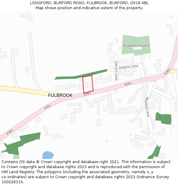 LONGFORD, BURFORD ROAD, FULBROOK, BURFORD, OX18 4BL: Location map and indicative extent of plot