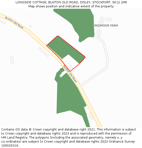 LONGSIDE COTTAGE, BUXTON OLD ROAD, DISLEY, STOCKPORT, SK12 2AR: Location map and indicative extent of plot