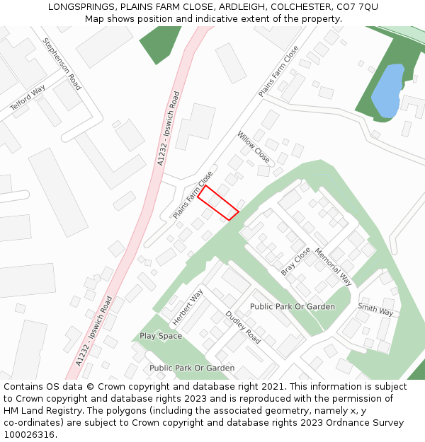 LONGSPRINGS, PLAINS FARM CLOSE, ARDLEIGH, COLCHESTER, CO7 7QU: Location map and indicative extent of plot