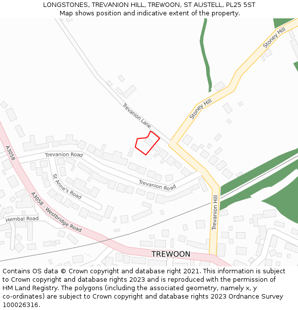 LONGSTONES, TREVANION HILL, TREWOON, ST AUSTELL, PL25 5ST: Location map and indicative extent of plot