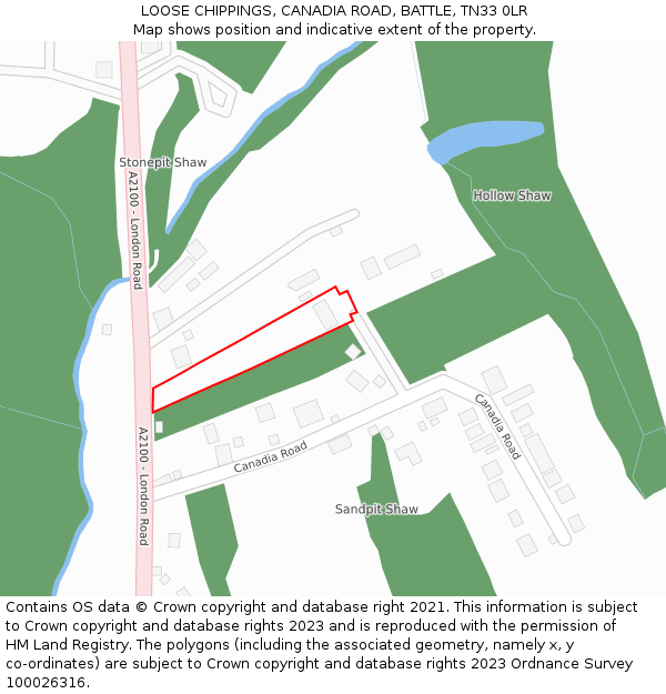 LOOSE CHIPPINGS, CANADIA ROAD, BATTLE, TN33 0LR: Location map and indicative extent of plot