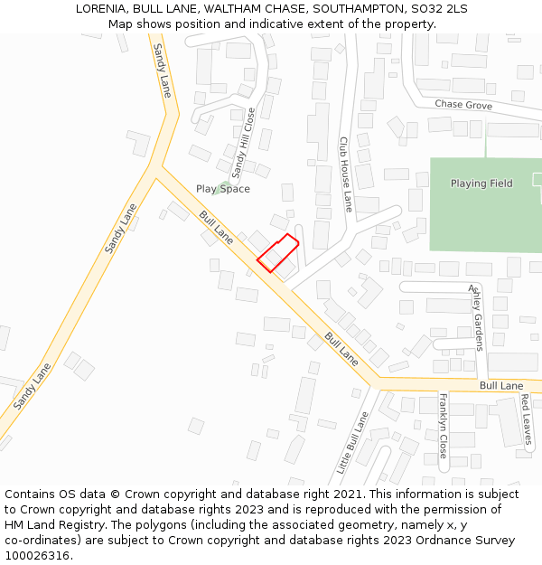 LORENIA, BULL LANE, WALTHAM CHASE, SOUTHAMPTON, SO32 2LS: Location map and indicative extent of plot