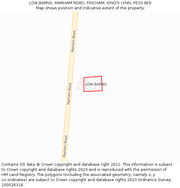 LOW BARNS, MARHAM ROAD, FINCHAM, KING'S LYNN, PE33 9ES: Location map and indicative extent of plot
