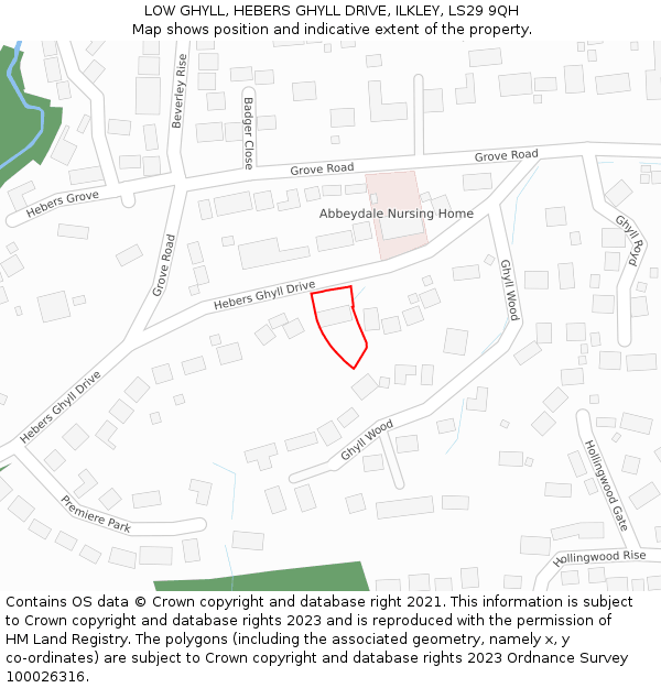 LOW GHYLL, HEBERS GHYLL DRIVE, ILKLEY, LS29 9QH: Location map and indicative extent of plot