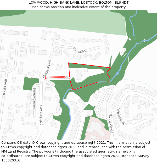 LOW WOOD, HIGH BANK LANE, LOSTOCK, BOLTON, BL6 4DT: Location map and indicative extent of plot