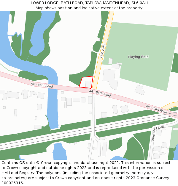 LOWER LODGE, BATH ROAD, TAPLOW, MAIDENHEAD, SL6 0AH: Location map and indicative extent of plot