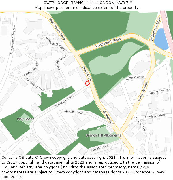 LOWER LODGE, BRANCH HILL, LONDON, NW3 7LY: Location map and indicative extent of plot
