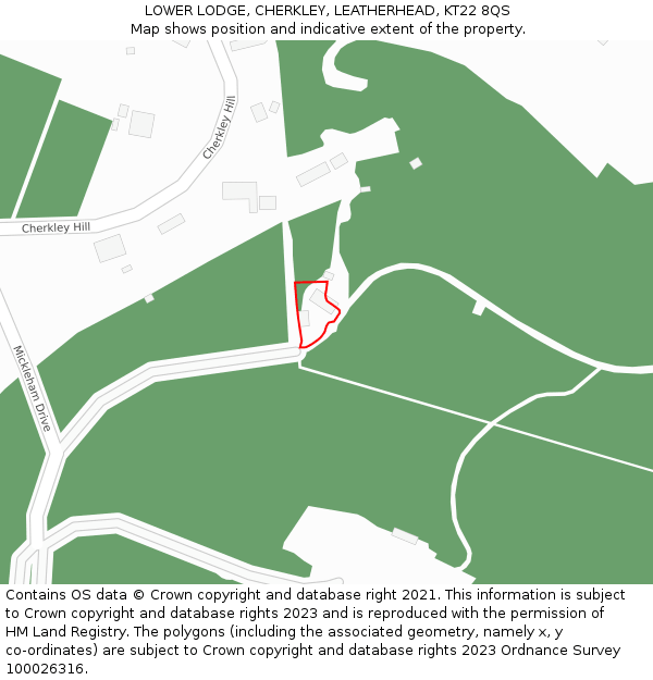 LOWER LODGE, CHERKLEY, LEATHERHEAD, KT22 8QS: Location map and indicative extent of plot