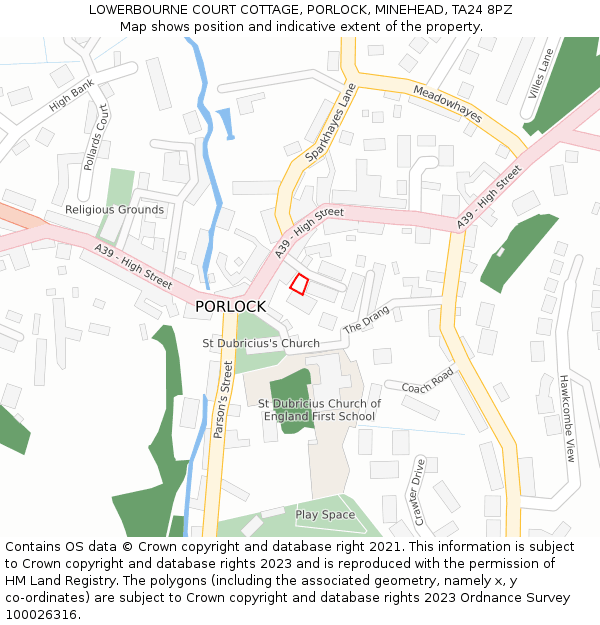 LOWERBOURNE COURT COTTAGE, PORLOCK, MINEHEAD, TA24 8PZ: Location map and indicative extent of plot