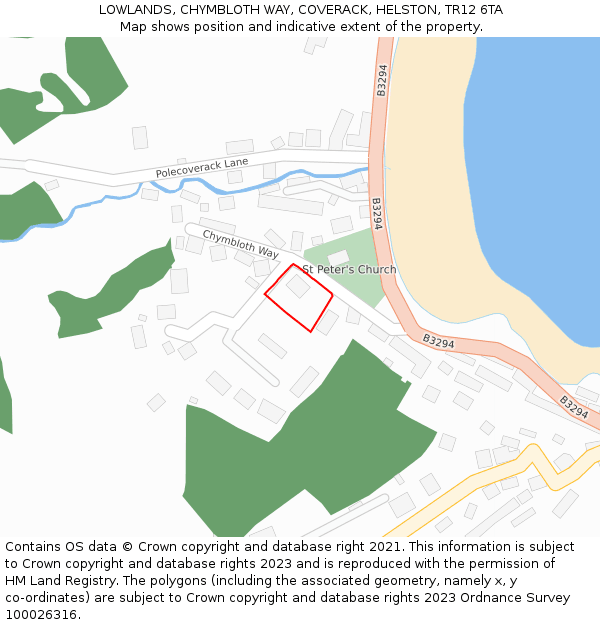 LOWLANDS, CHYMBLOTH WAY, COVERACK, HELSTON, TR12 6TA: Location map and indicative extent of plot