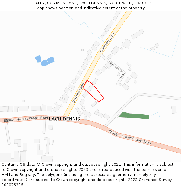LOXLEY, COMMON LANE, LACH DENNIS, NORTHWICH, CW9 7TB: Location map and indicative extent of plot