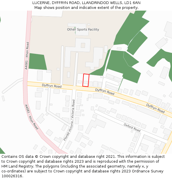 LUCERNE, DYFFRYN ROAD, LLANDRINDOD WELLS, LD1 6AN: Location map and indicative extent of plot