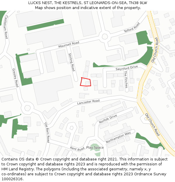 LUCKS NEST, THE KESTRELS, ST LEONARDS-ON-SEA, TN38 9LW: Location map and indicative extent of plot