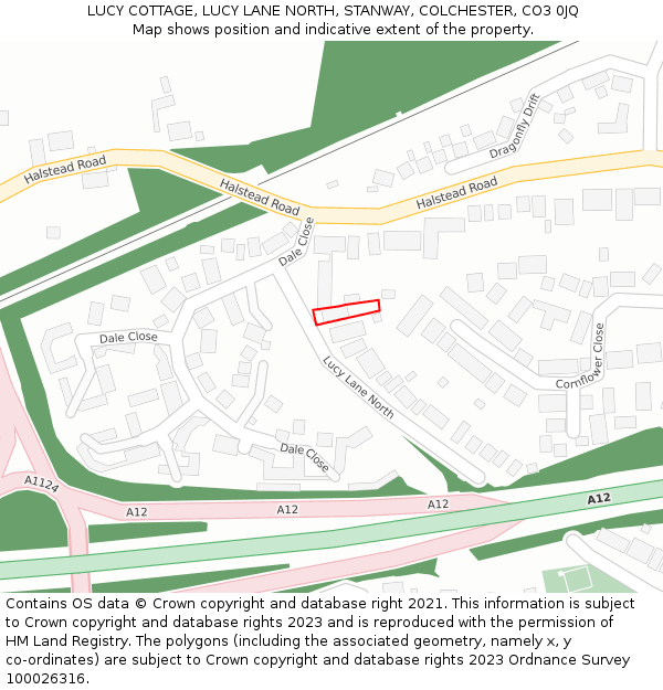 LUCY COTTAGE, LUCY LANE NORTH, STANWAY, COLCHESTER, CO3 0JQ: Location map and indicative extent of plot