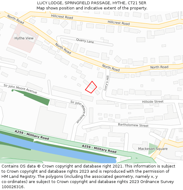 LUCY LODGE, SPRINGFIELD PASSAGE, HYTHE, CT21 5ER: Location map and indicative extent of plot