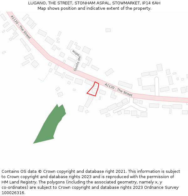 LUGANO, THE STREET, STONHAM ASPAL, STOWMARKET, IP14 6AH: Location map and indicative extent of plot