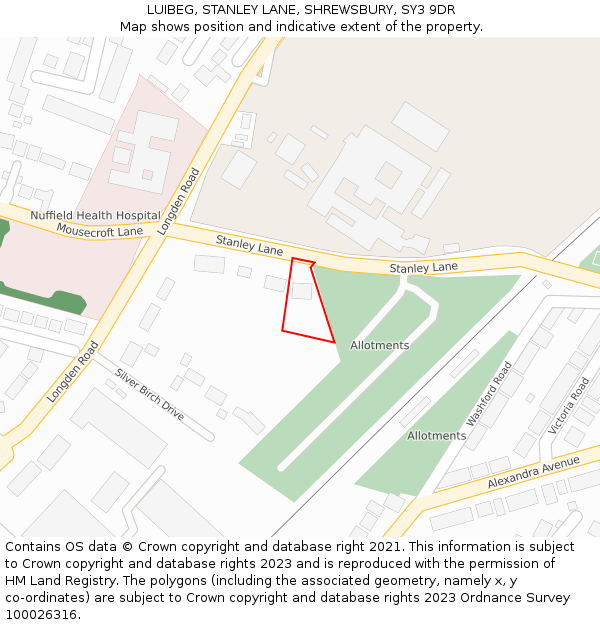 LUIBEG, STANLEY LANE, SHREWSBURY, SY3 9DR: Location map and indicative extent of plot