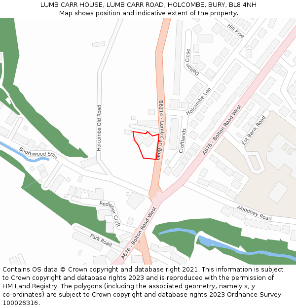 LUMB CARR HOUSE, LUMB CARR ROAD, HOLCOMBE, BURY, BL8 4NH: Location map and indicative extent of plot