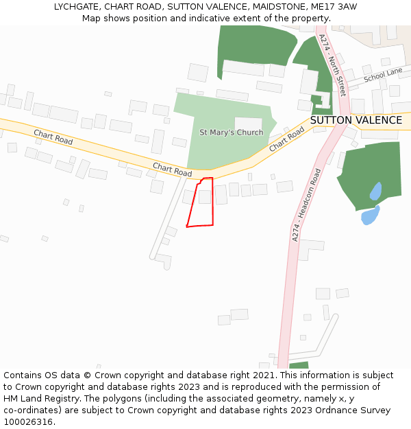 LYCHGATE, CHART ROAD, SUTTON VALENCE, MAIDSTONE, ME17 3AW: Location map and indicative extent of plot