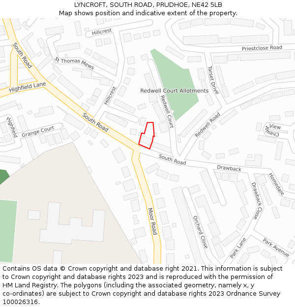 LYNCROFT, SOUTH ROAD, PRUDHOE, NE42 5LB: Location map and indicative extent of plot