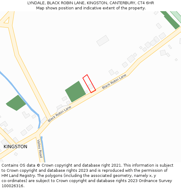 LYNDALE, BLACK ROBIN LANE, KINGSTON, CANTERBURY, CT4 6HR: Location map and indicative extent of plot