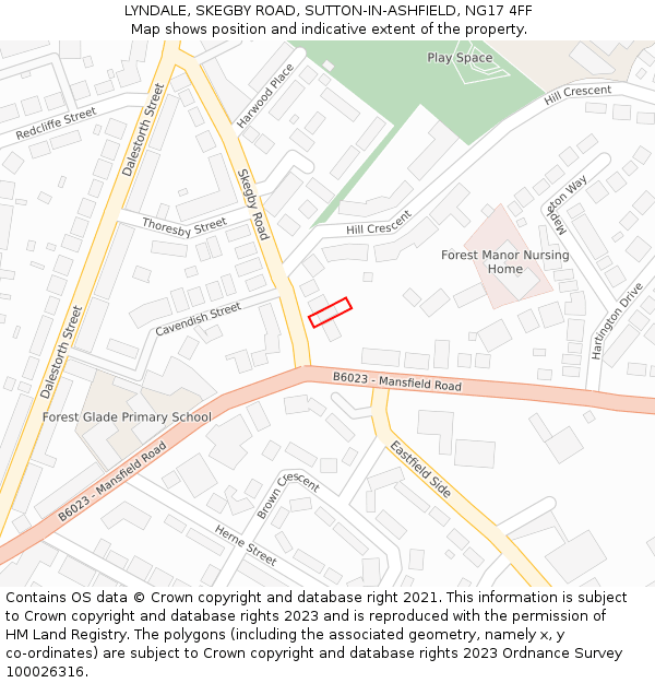 LYNDALE, SKEGBY ROAD, SUTTON-IN-ASHFIELD, NG17 4FF: Location map and indicative extent of plot