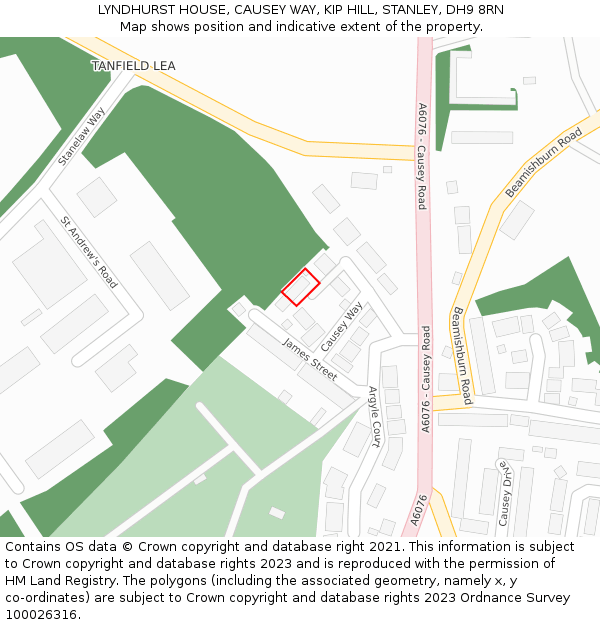LYNDHURST HOUSE, CAUSEY WAY, KIP HILL, STANLEY, DH9 8RN: Location map and indicative extent of plot