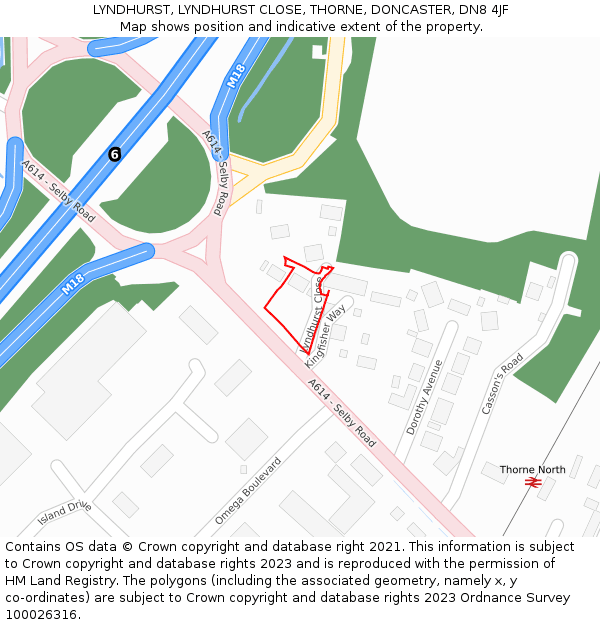 LYNDHURST, LYNDHURST CLOSE, THORNE, DONCASTER, DN8 4JF: Location map and indicative extent of plot