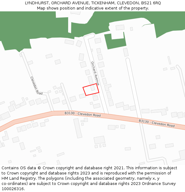 LYNDHURST, ORCHARD AVENUE, TICKENHAM, CLEVEDON, BS21 6RQ: Location map and indicative extent of plot