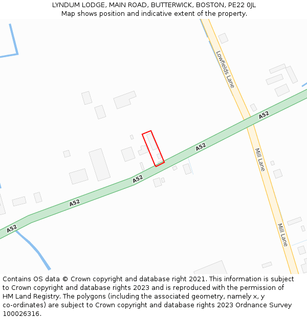 LYNDUM LODGE, MAIN ROAD, BUTTERWICK, BOSTON, PE22 0JL: Location map and indicative extent of plot