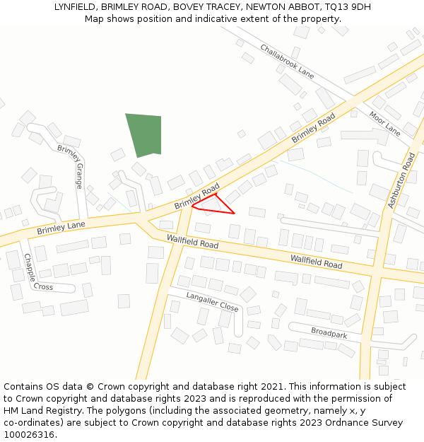 LYNFIELD, BRIMLEY ROAD, BOVEY TRACEY, NEWTON ABBOT, TQ13 9DH: Location map and indicative extent of plot
