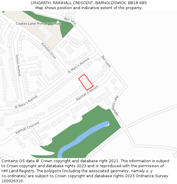 LYNGARTH, RAINHALL CRESCENT, BARNOLDSWICK, BB18 6BS: Location map and indicative extent of plot