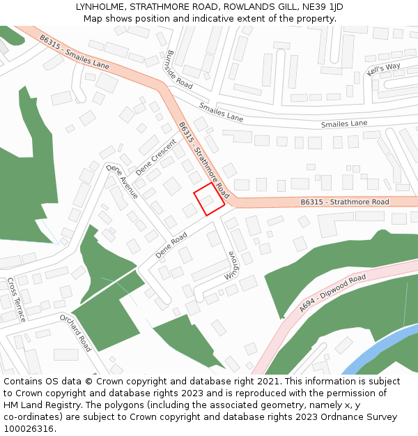 LYNHOLME, STRATHMORE ROAD, ROWLANDS GILL, NE39 1JD: Location map and indicative extent of plot